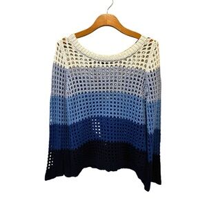 Boston Proper Crochet Colorblock Bell Sleeve Knit Sweater NWOT